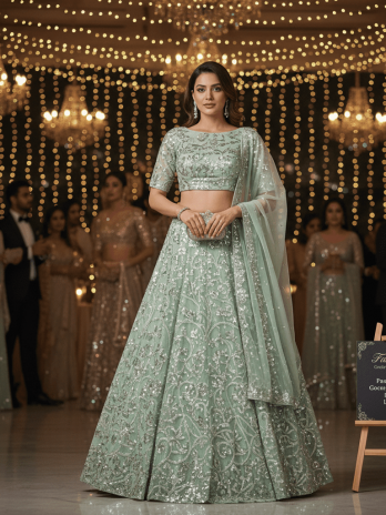 Pastel Green Georgette Cocktail Lehenga