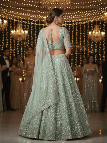 Pastel Green Georgette Cocktail Lehenga