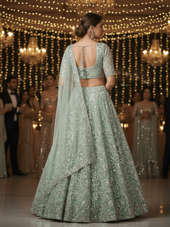 Pastel Green Georgette Cocktail Lehenga