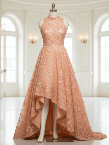 Peach Asymmetric Indo-Western Gown