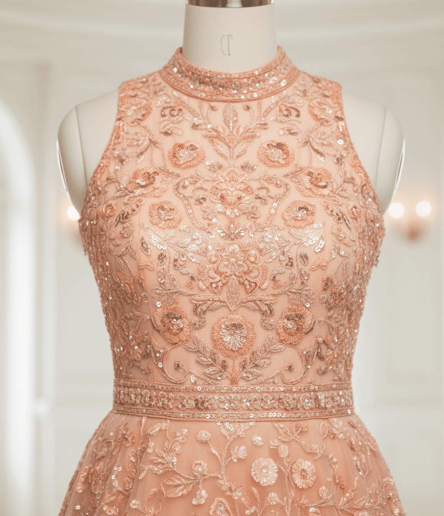 Peach Asymmetric Indo-Western Gown - Image 4