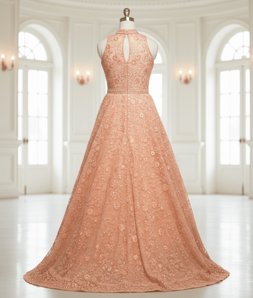 Peach Asymmetric Indo-Western Gown - Image 3