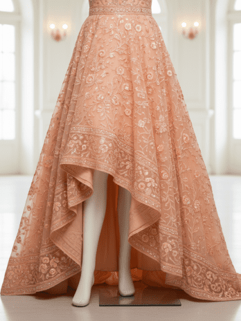 Peach Asymmetric Indo-Western Gown