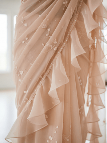 Peach Organza Ruffle Guest Saree