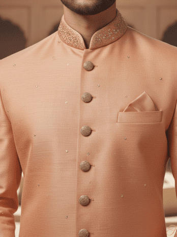 Peach Silk Blend Indo-Fusion Sherwani