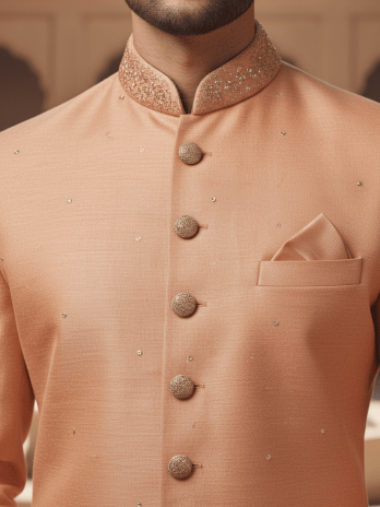 Peach Silk Blend Indo-Fusion Sherwani