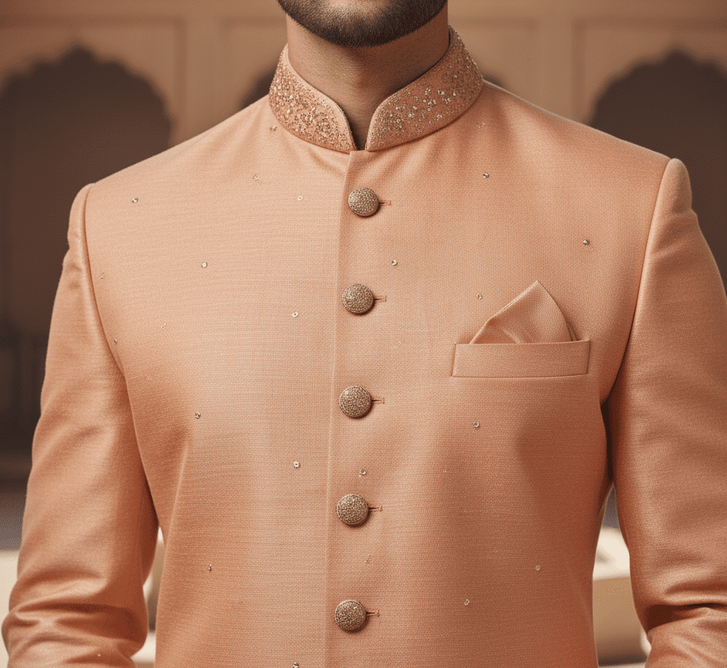 Peach Silk Blend Indo-Fusion Sherwani