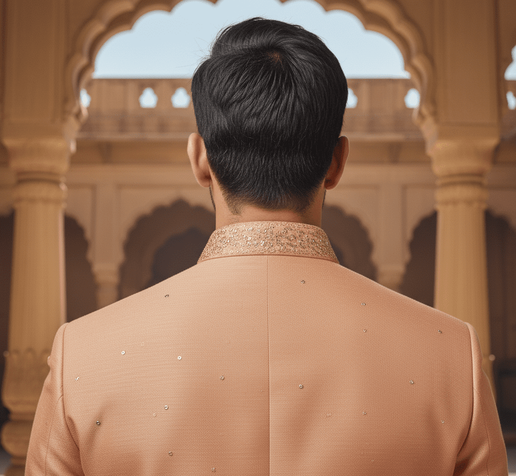 Peach Silk Blend Indo-Fusion Sherwani - Image 4