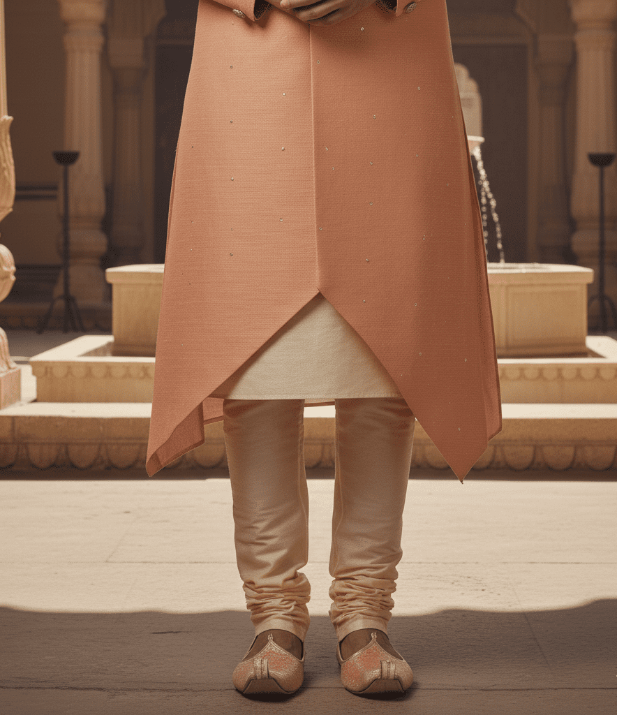 Peach Silk Blend Indo-Fusion Sherwani - Image 3