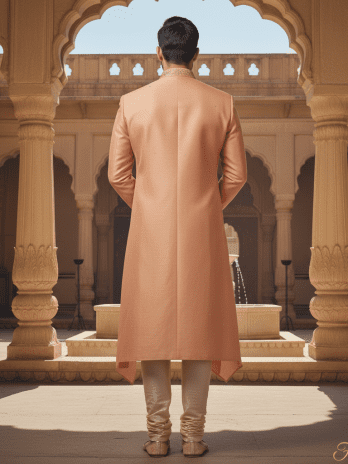 Peach Silk Blend Indo-Fusion Sherwani