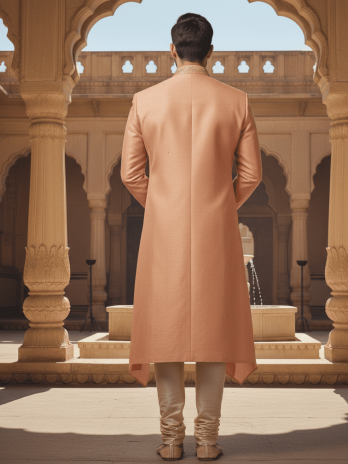 Peach Silk Blend Indo-Fusion Sherwani