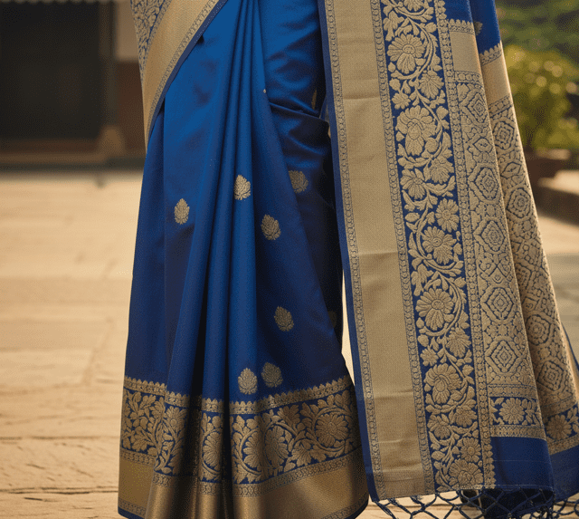 Peacock Blue Banarasi Guest Saree - Image 3