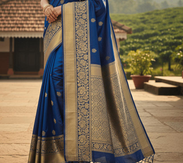 Peacock Blue Banarasi Guest Saree - Image 4