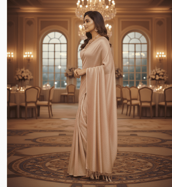 Rose Gold Tissue Guest Saree - Image 2