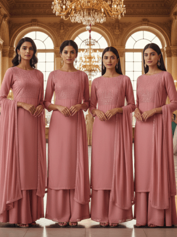 Rose Pink Georgette Bridesmaid Suit