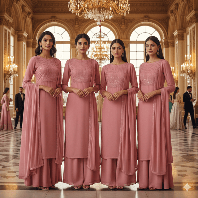 Rose Pink Georgette Bridesmaid Suit
