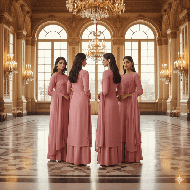 Rose Pink Georgette Bridesmaid Suit - Image 2