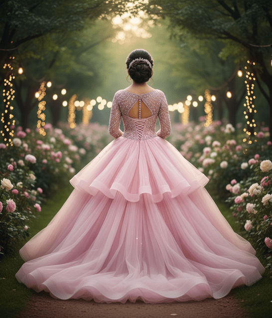 Rose Pink Organza Ball Gown - Image 4