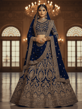 Royal Blue Velvet Bridal Lehenga
