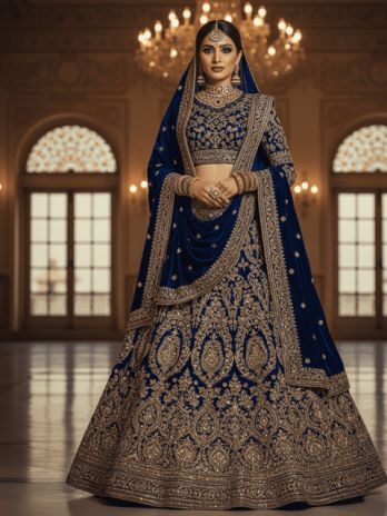 Royal Blue Velvet Bridal Lehenga