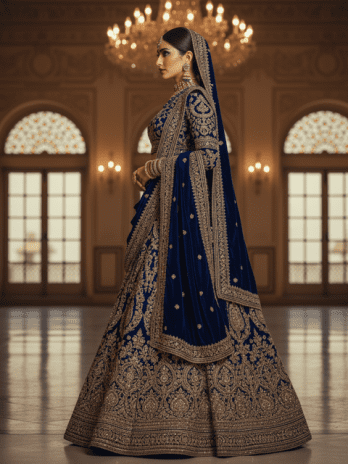 Royal Blue Velvet Bridal Lehenga