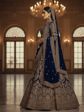Royal Blue Velvet Bridal Lehenga