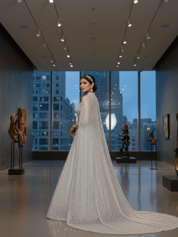 Silver Sequin Cape-Style Reception Lehenga