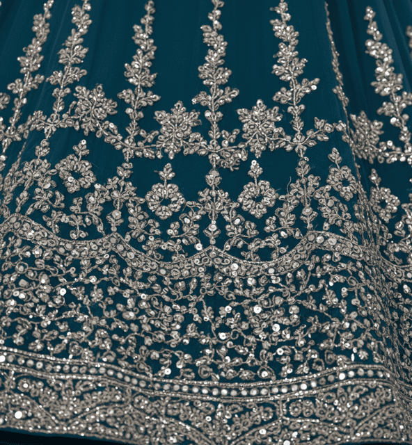 Teal Blue Georgette Cape-Lehenga Set - Image 5
