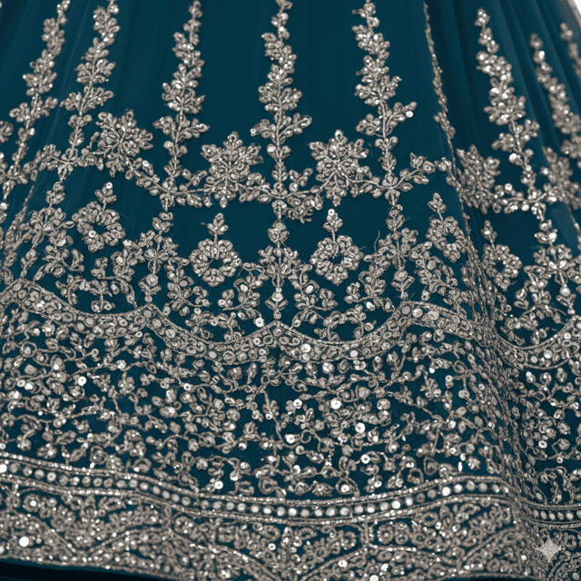 Teal Blue Georgette Cape-Lehenga Set - Image 5