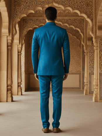Teal Blue Silk Bandhgala Set