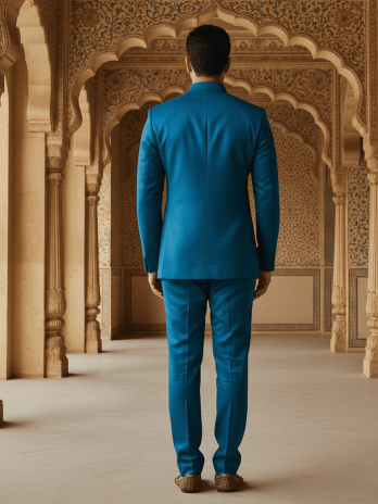 Teal Blue Silk Bandhgala Set