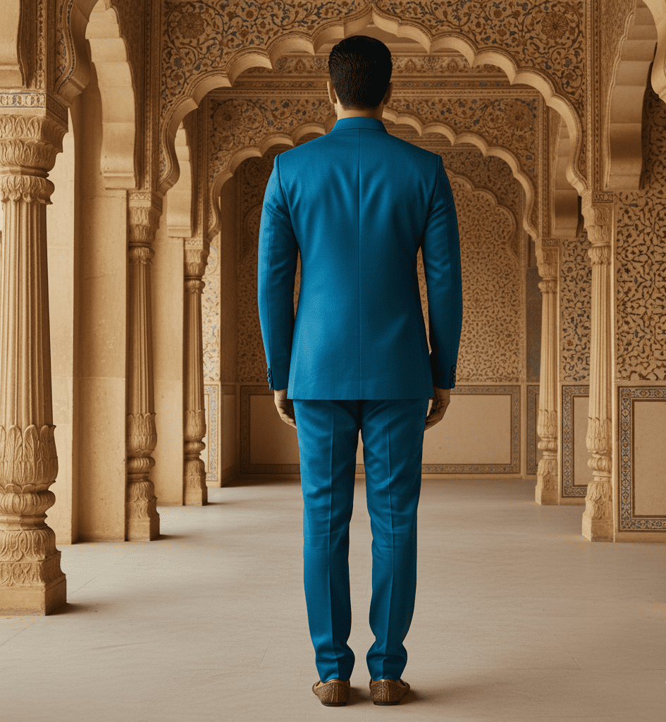 Teal Blue Silk Bandhgala Set - Image 2