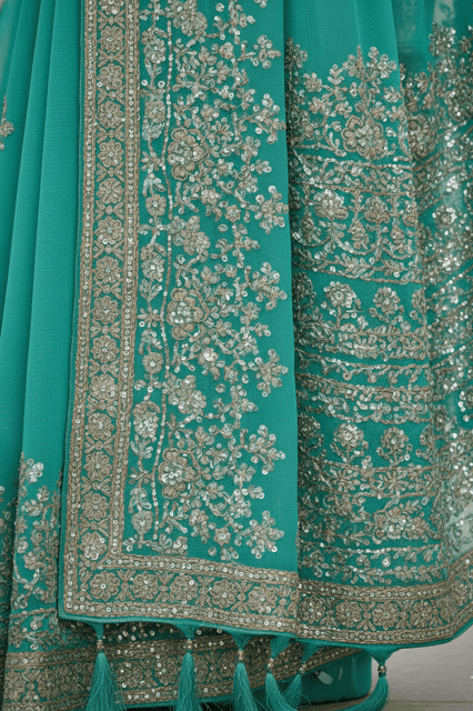 Turquoise Georgette Sequin Border Saree - Image 3