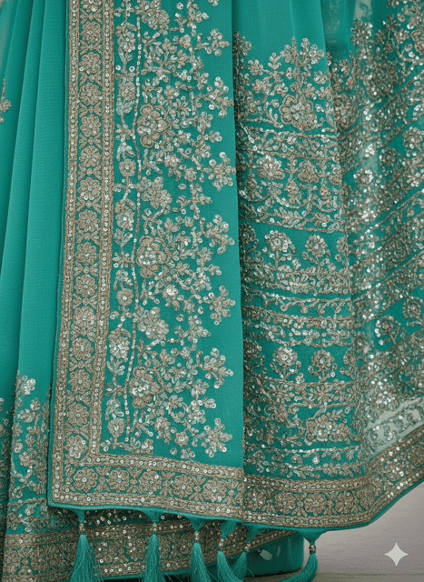 Turquoise Georgette Sequin Border Saree - Image 3