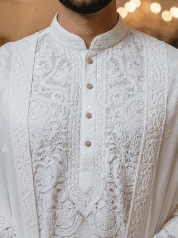 White Chikankari Engagement Kurta Set