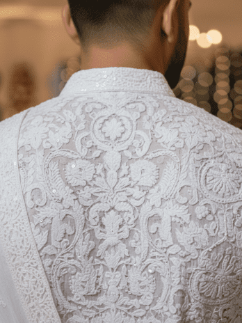 White Chikankari Engagement Kurta Set