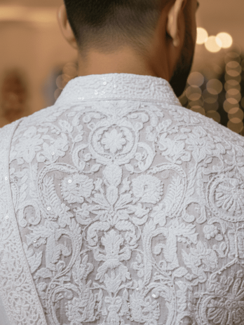 White Chikankari Engagement Kurta Set