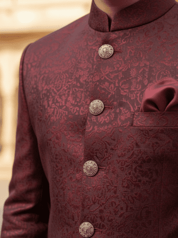 Wine Jacquard Jodhpuri Suit