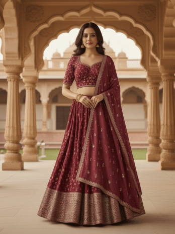 Wine Red Brocade Guest Lehenga