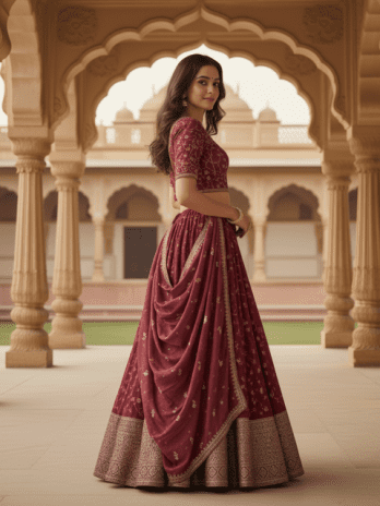 Wine Red Brocade Guest Lehenga