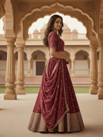 Wine Red Brocade Guest Lehenga