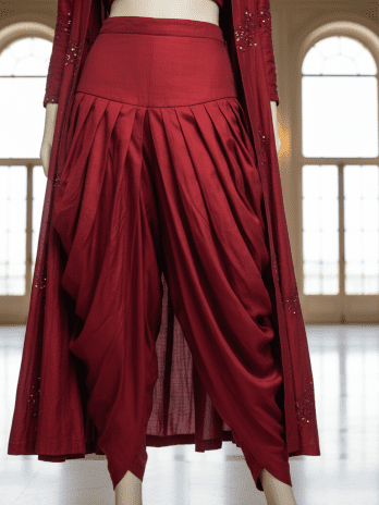 Wine Red Dhoti-Style Indo-Western Set