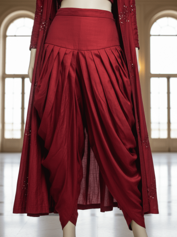Wine Red Dhoti-Style Indo-Western Set