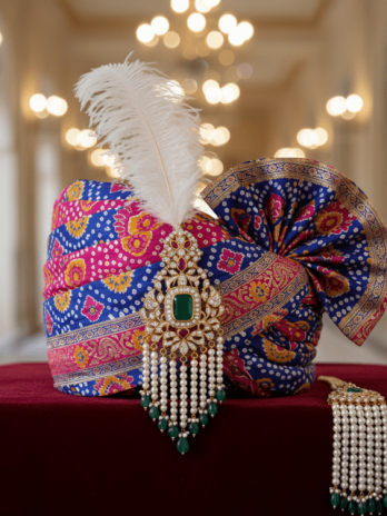 Pink-Yellow-Blue Bandej coloured Pagadi Groom