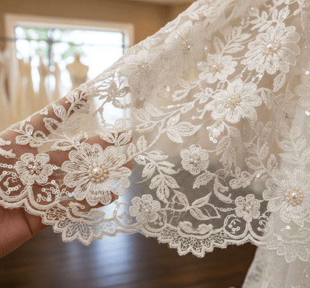 Veil for Wedding Gown Silk with French Lace - Image 2