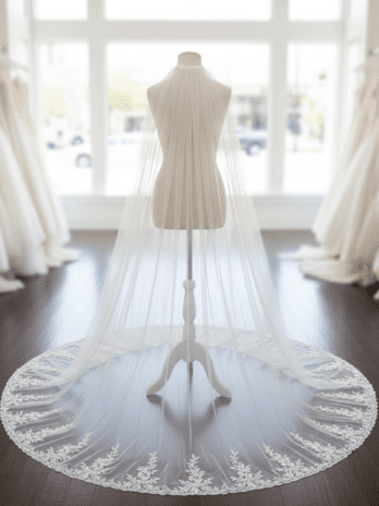 Veil for Wedding Gown Silk Minimalistic Lace