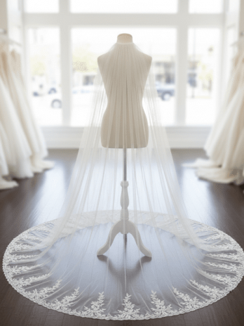 Veil for Wedding Gown Silk Minimalistic Lace